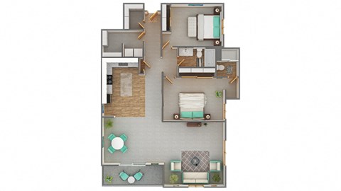Floor plan for 2 beds, 2 baths, 1395 sqft